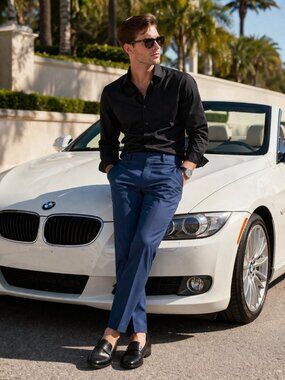 Men's Express Photographer Dress Pants 33x30 Navy Blue Slim Fit Stretch